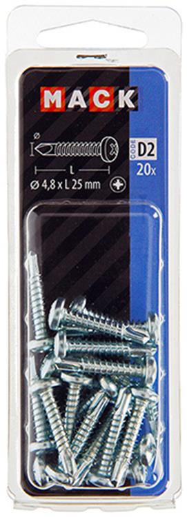 Mack 1017472 - tornillo autoperforante cil. condición de cabeza 20 piezas 4,8 x 25 mm | 10 piezas