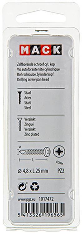 Mack 1017472 - tornillo autoperforante cil. condición de cabeza 20 piezas 4,8 x 25 mm | 10 piezas