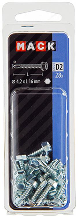 Mack 1017474 - tornillo hexagonal autoperforante. cabeza galvanizada. 28 piezas 4,2 x 16 mm | 10 piezas