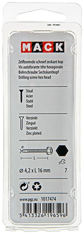 Mack 1017474 - tornillo hexagonal autoperforante. cabeza galvanizada. 28 piezas 4,2 x 16 mm | 10 piezas