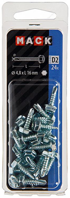 Mack 1017475 - tornillo hexagonal autoperforante. cabeza galvanizada. 24 piezas 4,8 x 16 mm | 10 piezas