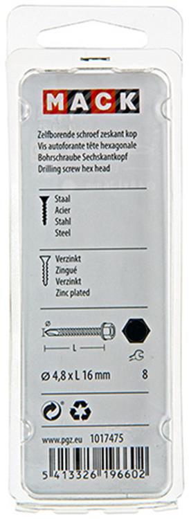 Mack 1017475 - tornillo hexagonal autoperforante. cabeza galvanizada. 24 piezas 4,8 x 16 mm | 10 piezas