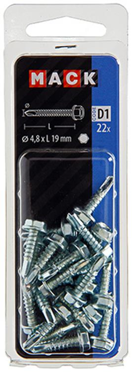 Mack 1017476 - tornillo hexagonal autoperforante. cabeza galvanizada. 22 piezas 4,8 x 19 mm | 10 piezas