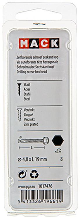 Mack 1017476 - tornillo hexagonal autoperforante. cabeza galvanizada. 22 piezas 4,8 x 19 mm | 10 piezas