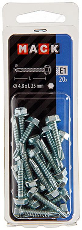 Mack 1017477 - tornillo hexagonal autoperforante. cabeza galvanizada. 20 piezas 4,8 x 25 mm | 10 piezas