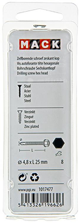Mack 1017477 - tornillo hexagonal autoperforante. cabeza galvanizada. 20 piezas 4,8 x 25 mm | 10 piezas