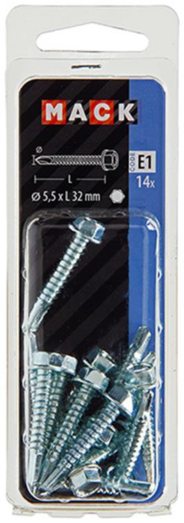 Mack 1017479 - tornillo hexagonal autoperforante. cabeza galvanizada. 14 piezas 5,5 x 32 mm | 5 piezas