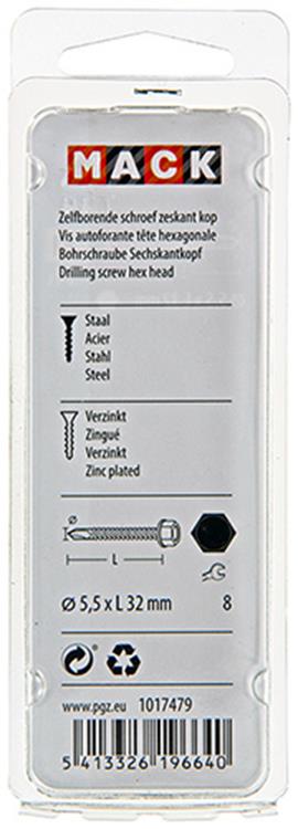 Mack 1017479 - tornillo hexagonal autoperforante. cabeza galvanizada. 14 piezas 5,5 x 32 mm | 5 piezas