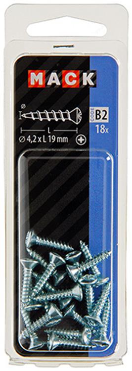 Mack 1017486 - tornillo autorroscante bvk galvanizado 18 piezas 4,2 x 19 mm | 10 piezas