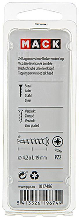 Mack 1017486 - tornillo autorroscante bvk galvanizado 18 piezas 4,2 x 19 mm | 10 piezas
