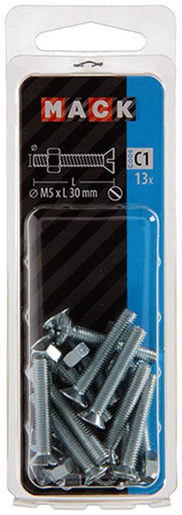 Mack 1017502 - tornillo metálico galvanizado. cabeza + tuerca chapada 13uds m5 x 30 mm | 10 piezas