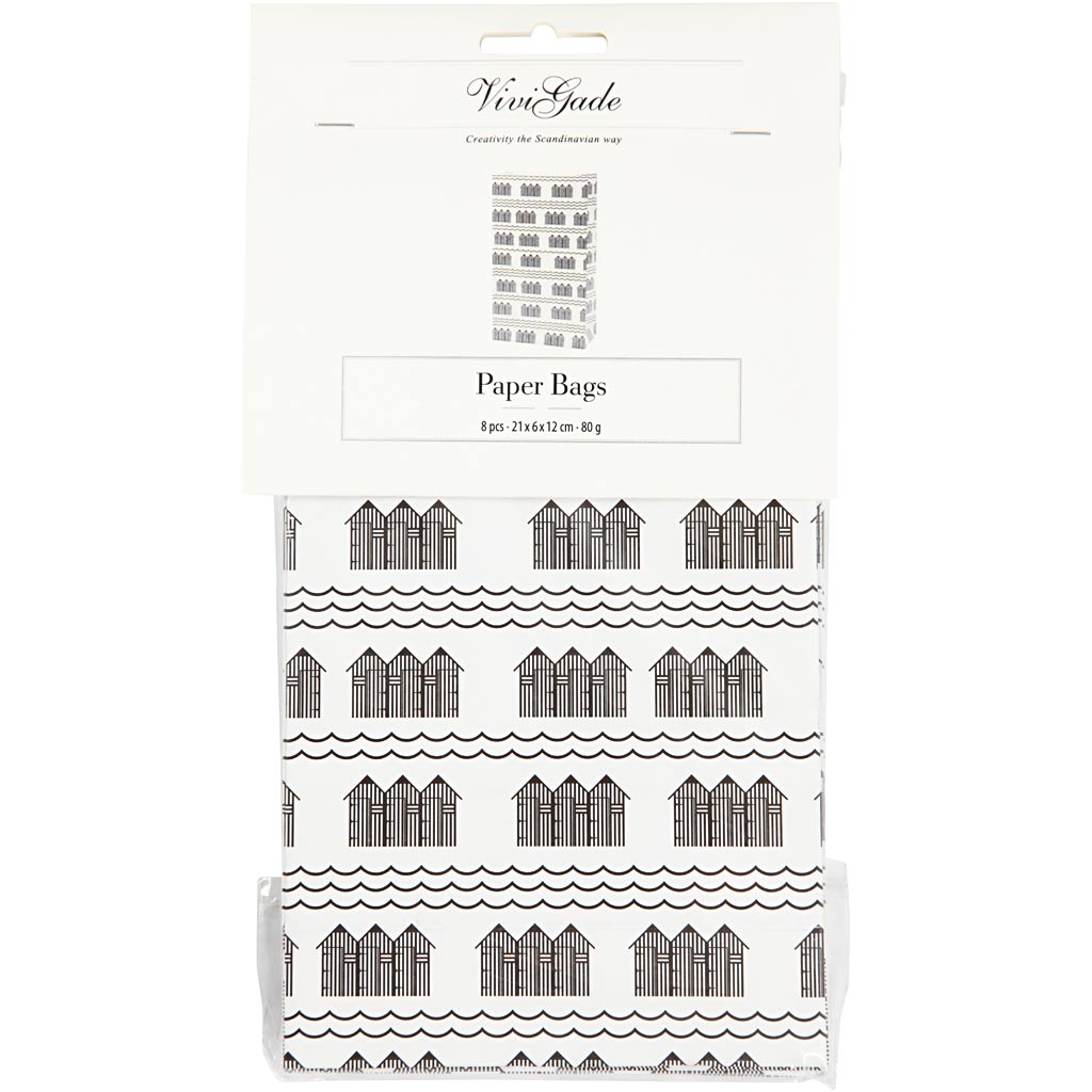 Bolsas de papel Vivi gade, h: 21 cm, medidas 6x12 cm, 80 gr, negro, blanco, 10 unidades 1 caja