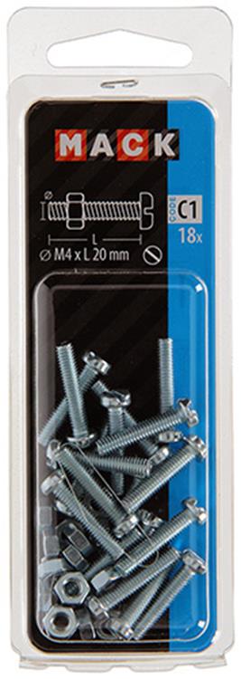 Mack 1017518 - cilindro de tornillo metálico. cabeza + tuerca chapada 18 piezas m4 x 20 mm | 10 piezas