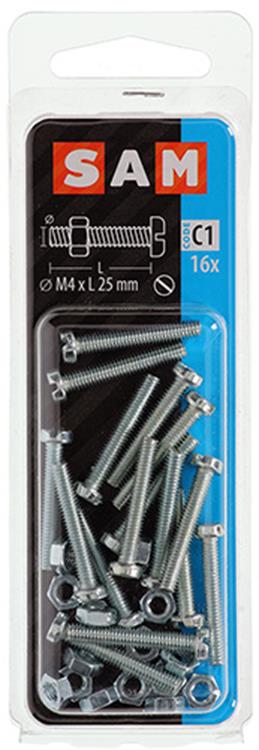 Mack 1017519 - cilindro de tornillo metálico. cabeza + tuerca chapada 16 piezas m4 x 25 mm | 10 piezas