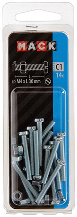 Mack 1017520 - cilindro de tornillo metálico. cabeza + tuerca chapada 14 piezas m4 x 30 mm | 10 piezas