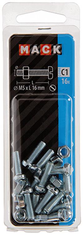 Mack 1017523 - cilindro de tornillo metálico. cabeza + tuerca chapada 16 piezas m5 x 16 mm | 10 piezas