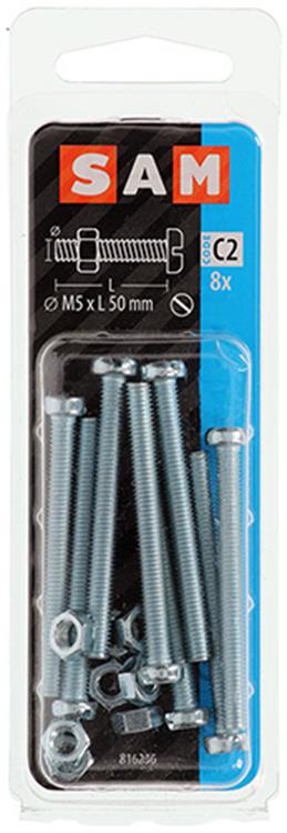 Mack 1017528 - cilindro de tornillo metálico. cabeza + tuerca chapada 8 piezas m5 x 50 mm | 10 piezas