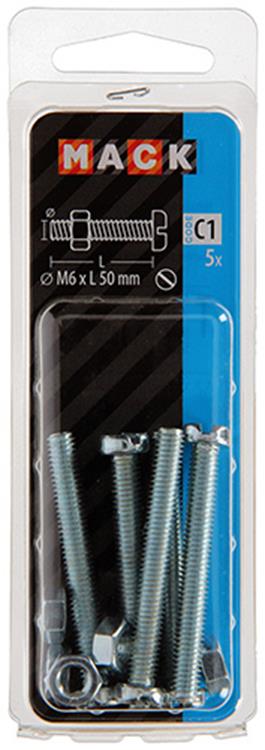 Mack 1017535 - cilindro de tornillo metálico. cabeza + tuerca chapada 5 piezas m6 x 50 mm | 10 piezas