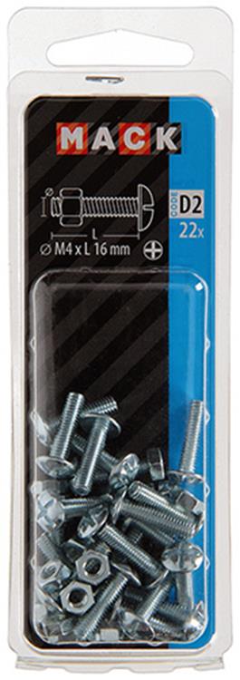 Mack 1017539 - perno calentador + tuerca acero galvanizado 22 piezas m4 x 16 mm | 10 piezas