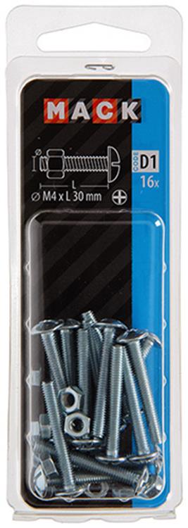 Mack 1017542 - perno calentador + tuerca acero galvanizado 16 piezas m4 x 30 mm | 10 piezas