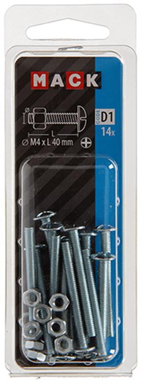 Mack 1017543 - perno calentador + tuerca acero galvanizado 14 piezas m4 x 40 mm | 10 piezas