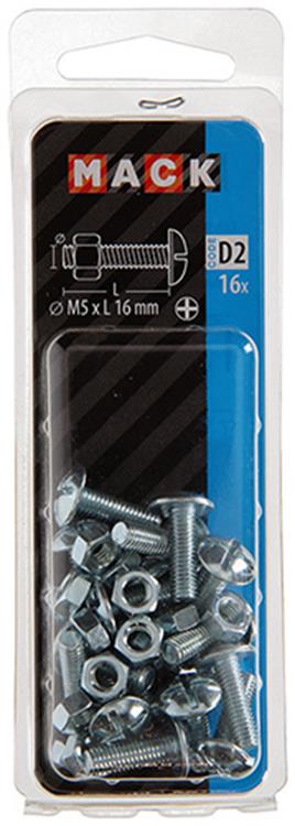 Mack 1017544 - perno estufa + tuerca acero galvanizado 16 piezas m5 x 16 mm | 10 piezas