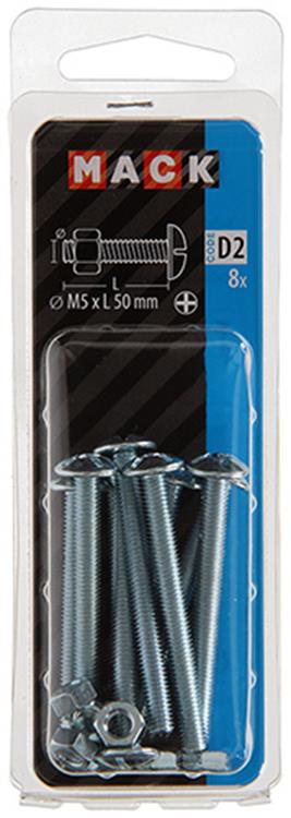 Mack 1017549 - perno calentador + tuerca acero galvanizado 8 piezas m5 x 50 mm | 5 piezas