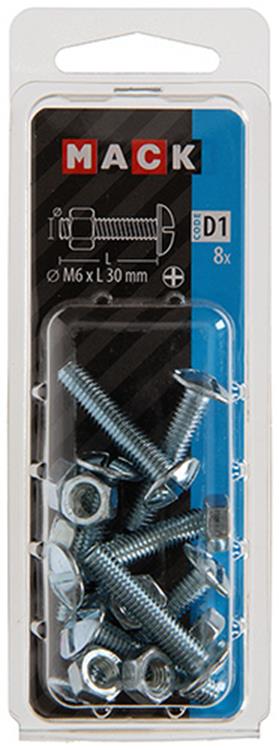 Mack 1017553 - perno calentador + tuerca acero galvanizado 8 piezas m6 x 30 mm | 5 piezas