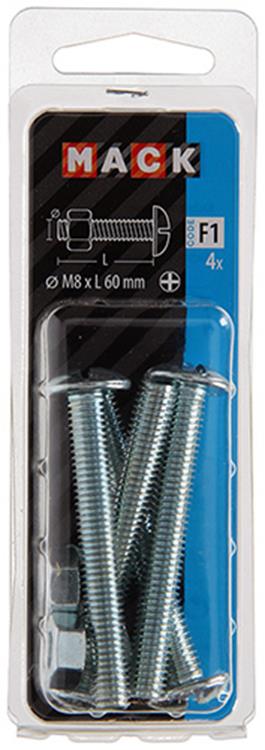 Mack 1017560 - perno calentador + tuerca acero galvanizado 4 piezas m8 x 60 mm | 5 piezas