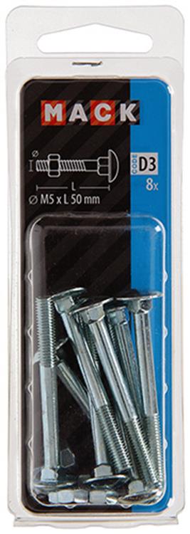Mack 1017565 - perno para madera + tuerca acero galvanizado 8 piezas m5 x 50 mm | 5 piezas