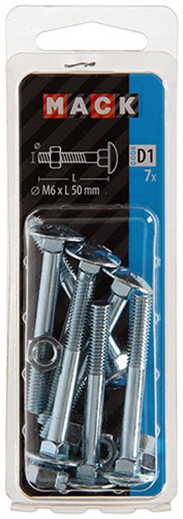 Mack 1017571 - perno para madera + tuerca acero galvanizado 7 piezas m6 x 50 mm | 5 piezas