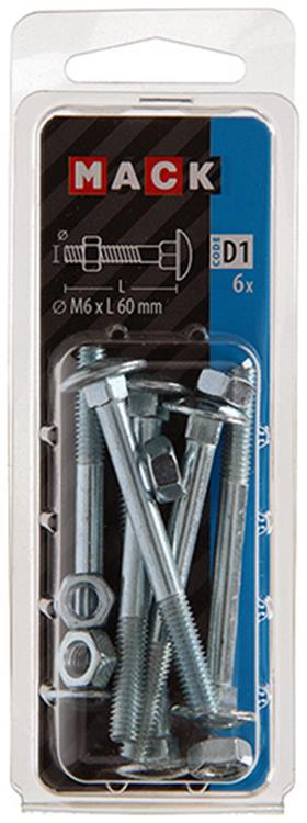 Mack 1017572 - perno para madera + tuerca acero galvanizado 6 piezas m6 x 60 mm | 5 piezas