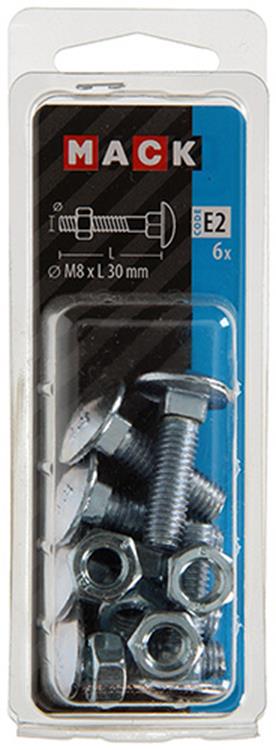 Mack 1017579 - perno para madera + tuerca acero galvanizado 6 piezas m8 x 30 mm | 5 piezas