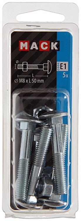 Mack 1017581 - perno para madera + tuerca acero galvanizado 5 piezas m8 x 50 mm | 5 piezas