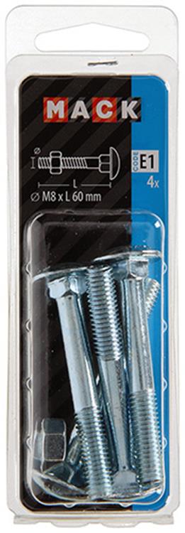 Mack 1017582 - perno para madera + tuerca acero galvanizado 4 piezas m8 x 60 mm | 5 piezas
