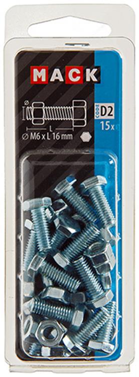 Mack 1017604 - grifo perno + tuerca acero galvanizado 15 piezas m6 x 16 mm | 10 piezas