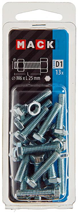 Mack 1017606 - grifo perno + tuerca acero galvanizado 13 piezas m6 x 25 mm | 10 piezas