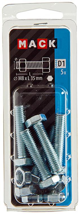 Mack 1017614 - perno macho + tuerca acero galvanizado 5 piezas m8 x 35 mm | 5 piezas