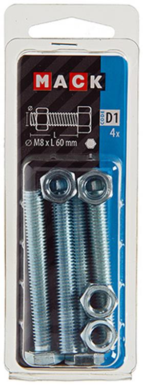 Mack 1017617 - grifo perno + tuerca acero galvanizado 4 piezas m8 x 60 mm | 10 piezas