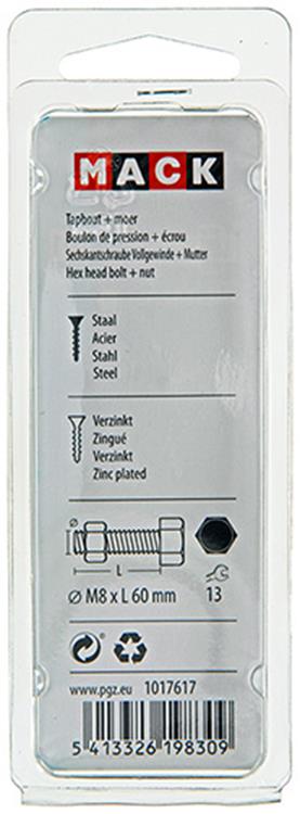 Mack 1017617 - grifo perno + tuerca acero galvanizado 4 piezas m8 x 60 mm | 10 piezas