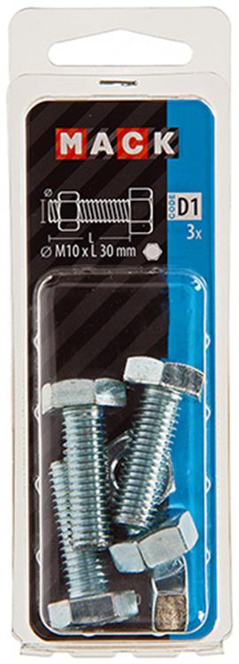 Mack 1017620 - grifo perno + tuerca acero galvanizado 3 piezas m10 x 30 mm | 5 piezas