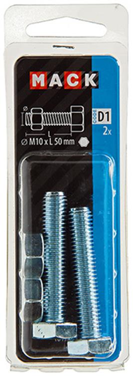 Mack 1017622 - perno grifo + tuerca acero galvanizado 2 piezas m10 x 50 mm | 5 piezas