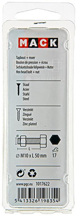 Mack 1017622 - perno grifo + tuerca acero galvanizado 2 piezas m10 x 50 mm | 5 piezas