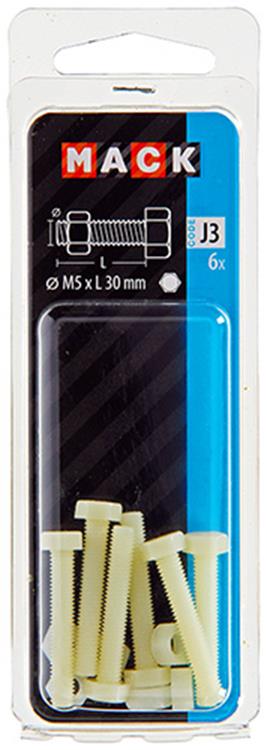 Mack 1017642 - perno macho + tuerca nylon 6 piezas m5 x 30 mm | 10 piezas