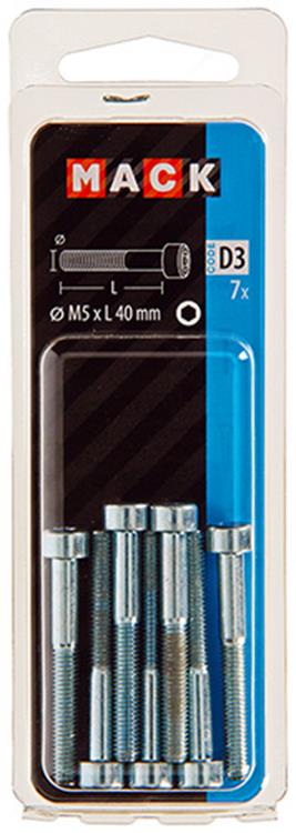 Mack 1017648 - cilindro con perno hexagonal cabeza plateada. 7 piezas m5 x 40 mm | 10 piezas