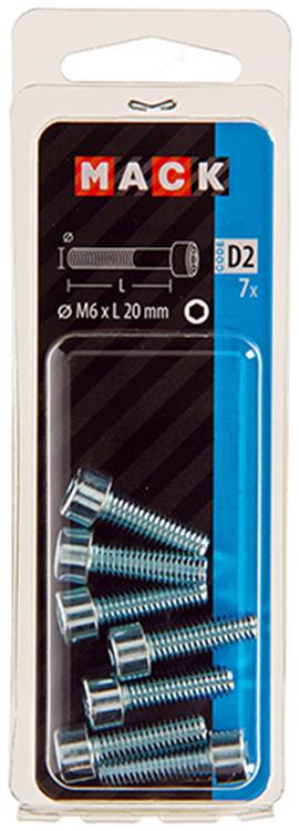 Mack 1017649 - cilindro con perno hexagonal cabeza plateada. 7 piezas m6 x 20 mm | 10 piezas