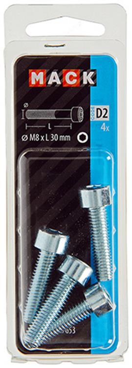 Mack 1017653 - cilindro con perno hexagonal cabeza plateada. 4 piezas m8 x 30 mm | 10 piezas