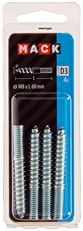 Mack 1017670 - palo extremo madera + metro. conductor de alambre 4 piezas m8x60 | 10 piezas