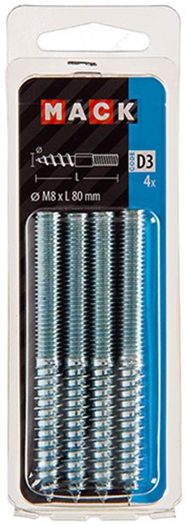 Mack 1017671 - palo extremo madera + metro. conductor de alambre 4 piezas m8x80 | 10 piezas
