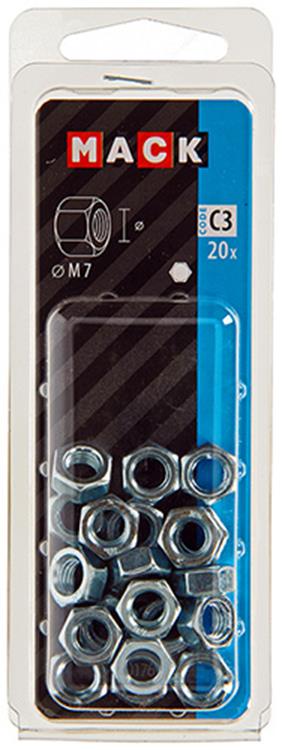 Mack 1017676 - tuerca hexagonal acero galvanizado 20 piezas m 7 | 10 piezas